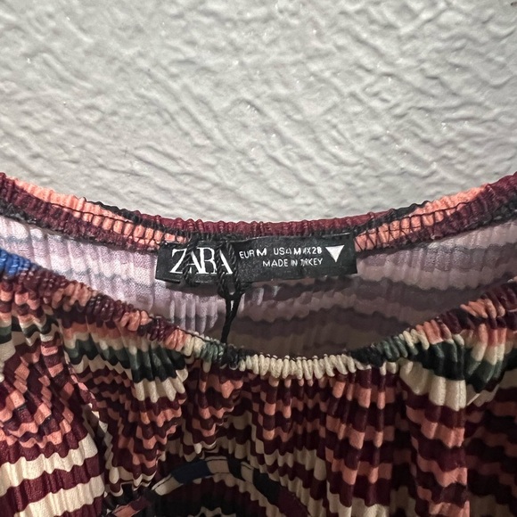 Zara Multicolor Striped Long Sleeve Dress EUC Size M Perfect Dress Puff Sleeves - Picture 5 of 5